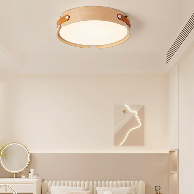 Contemporary Nordic LED Flush Mount Ceiling Light - Round Wooden Edge