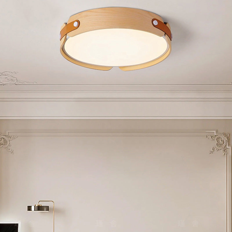 Contemporary Nordic LED Flush Mount Ceiling Light - Round Wooden Edge