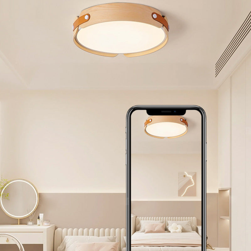 Contemporary Nordic LED Flush Mount Ceiling Light - Round Wooden Edge