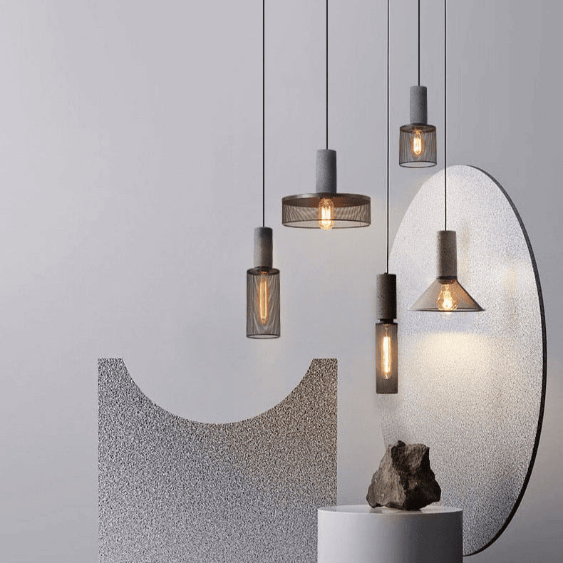 Modern Industrial Cylinder Pendant Light - 1-Light Cement Shade