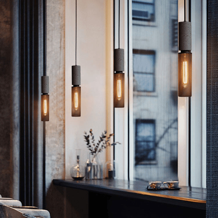 Modern Industrial Cylinder Pendant Light - 1-Light Cement Shade