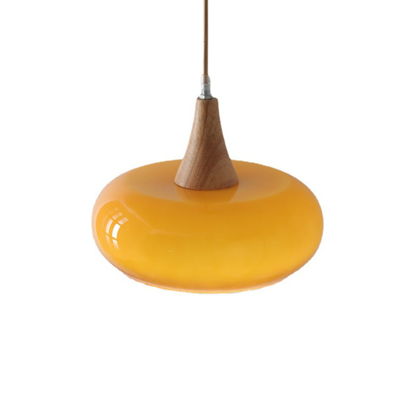 Nordic Cream Persimmon Wood 1-Light Pendant for Dining Elegance