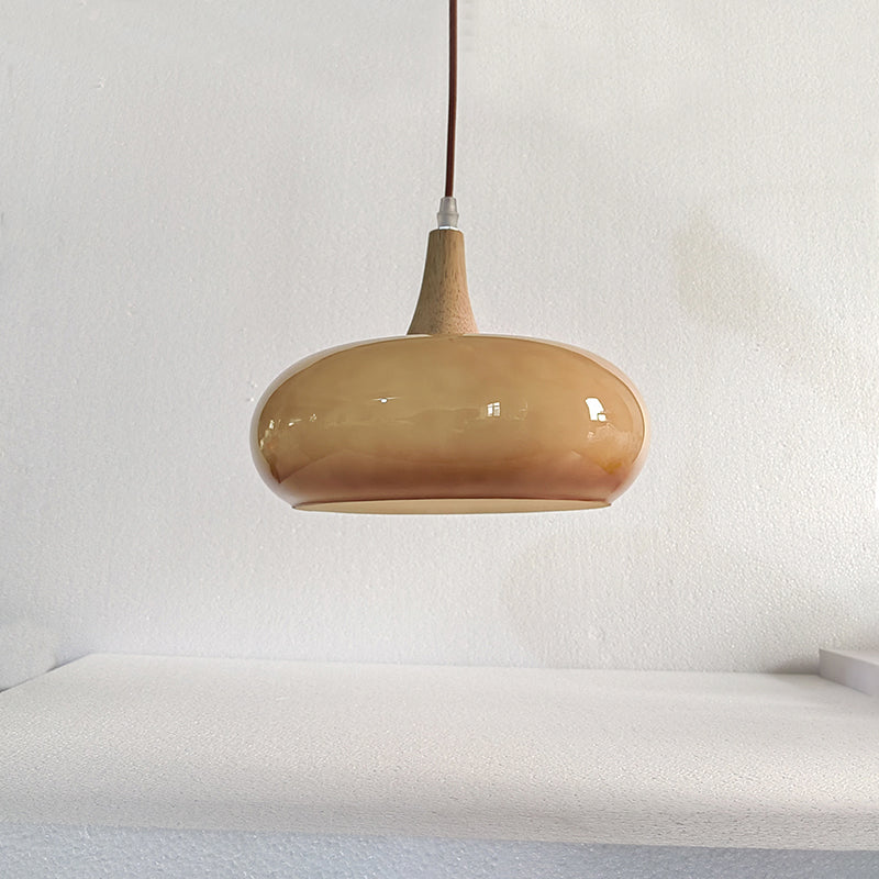 Nordic Cream Persimmon Wood 1-Light Pendant for Dining Elegance