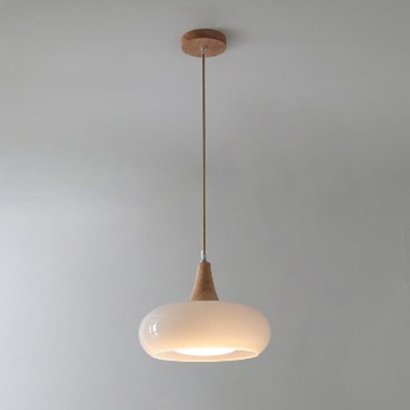 Nordic Cream Persimmon Wood 1-Light Pendant for Dining Elegance