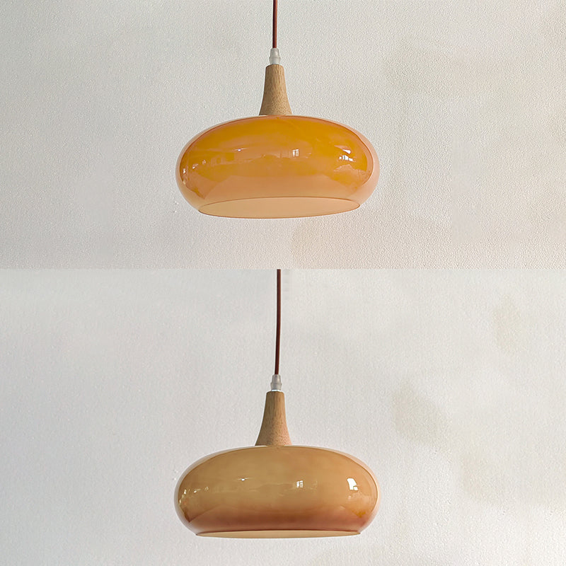 Nordic Cream Persimmon Wood 1-Light Pendant for Dining Elegance