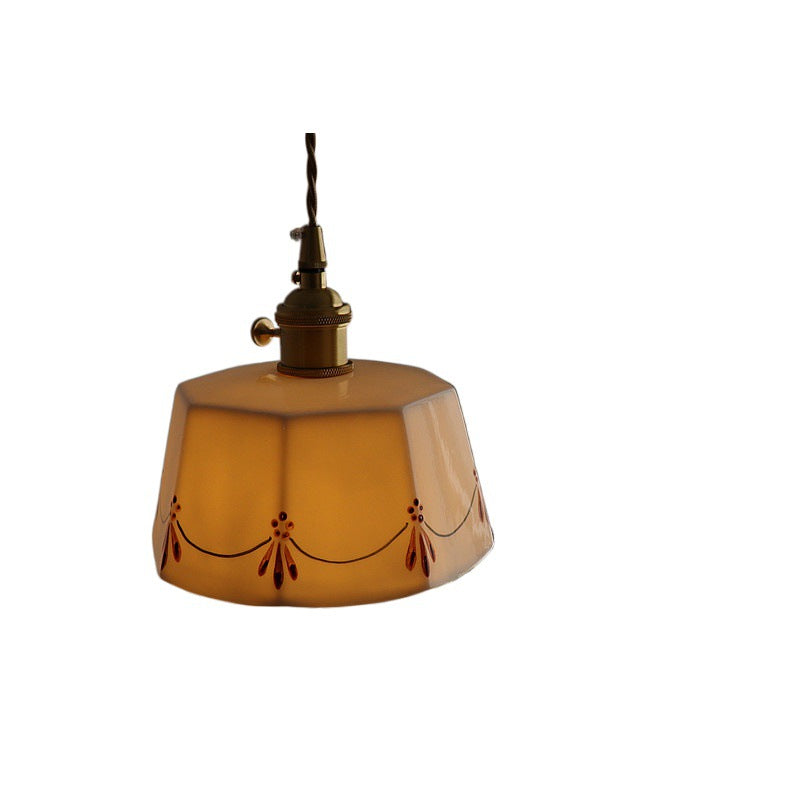 Elegant French Antique Brass Ceramic Pendant Light - 1-Light