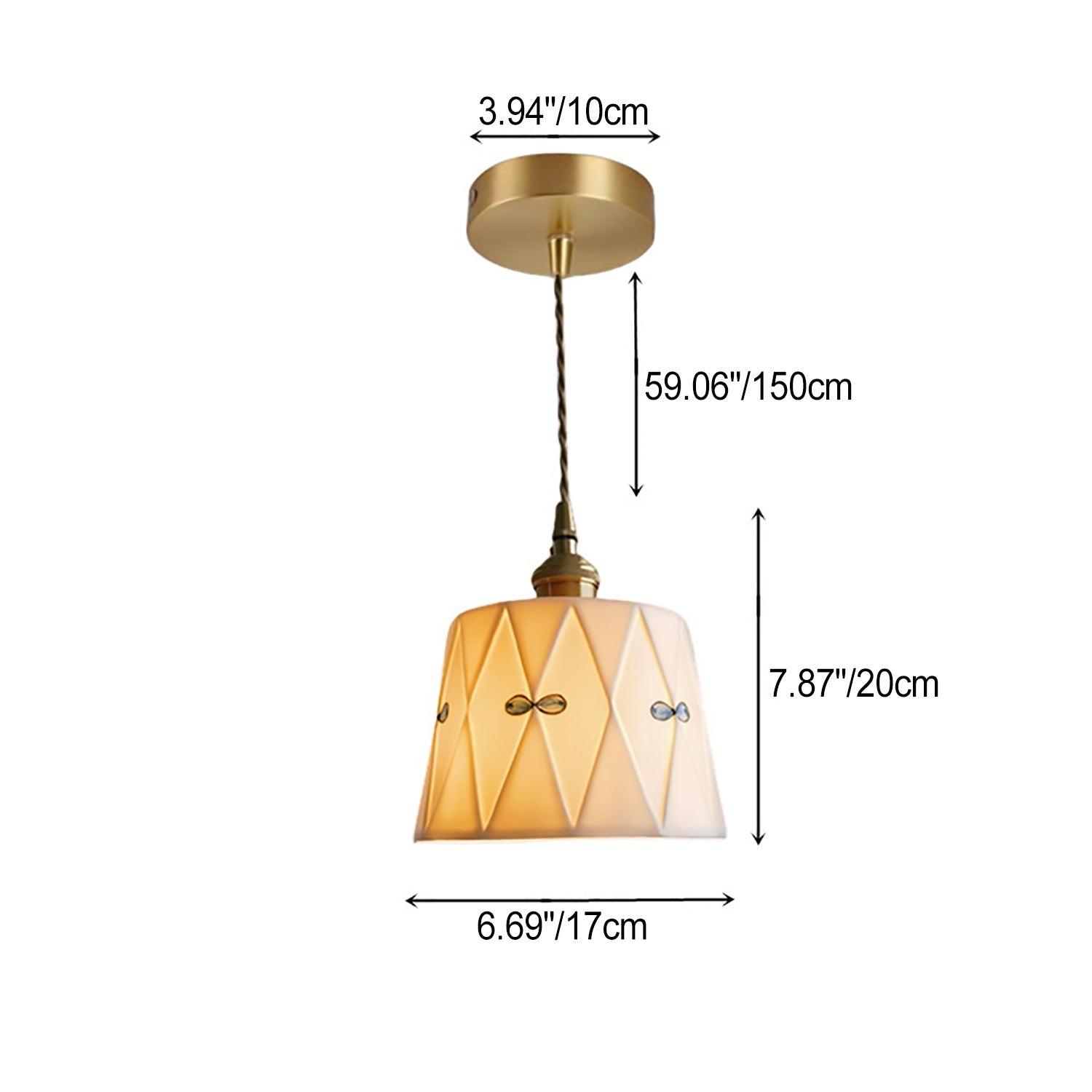 Elegant French Antique Brass Ceramic Pendant Light - 1-Light