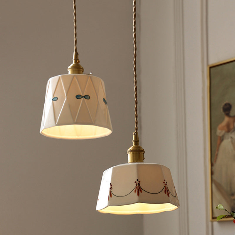 Elegant Hand-Painted French Iron & Brass 1-Light Pendant for Dining