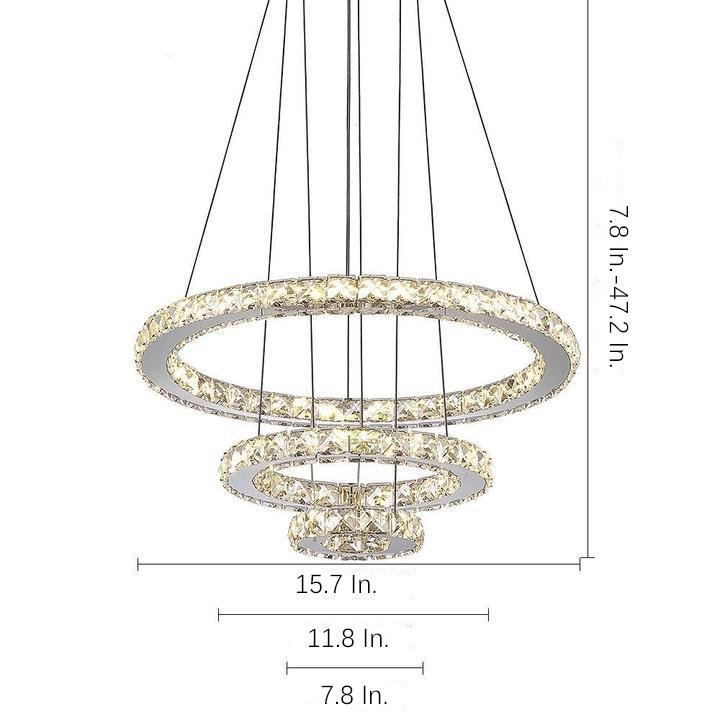 Elegant 3-Ring Adjustable Crystal Tiered Modern Chandelier