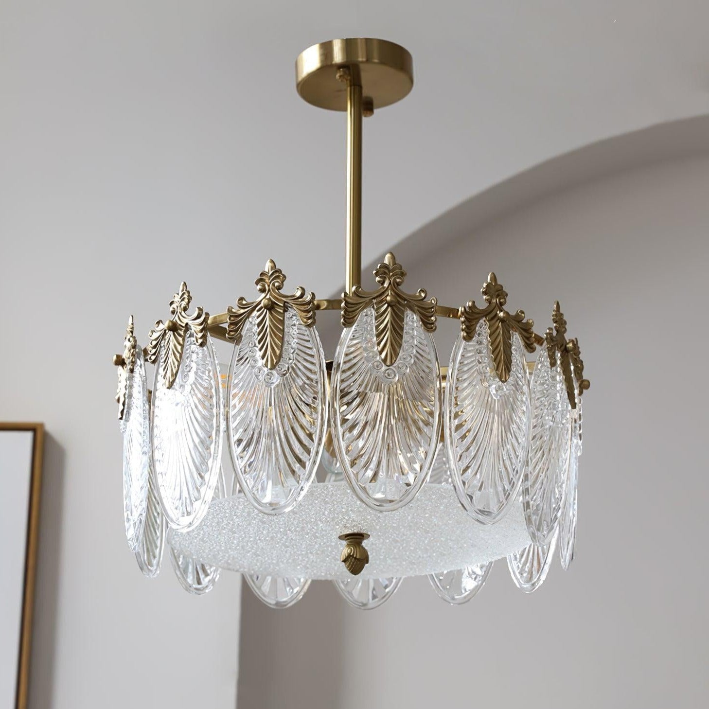Round Glass Chandelier Light with Decorative Pattern – Modern Fixture for Dining Room and Living Space-1