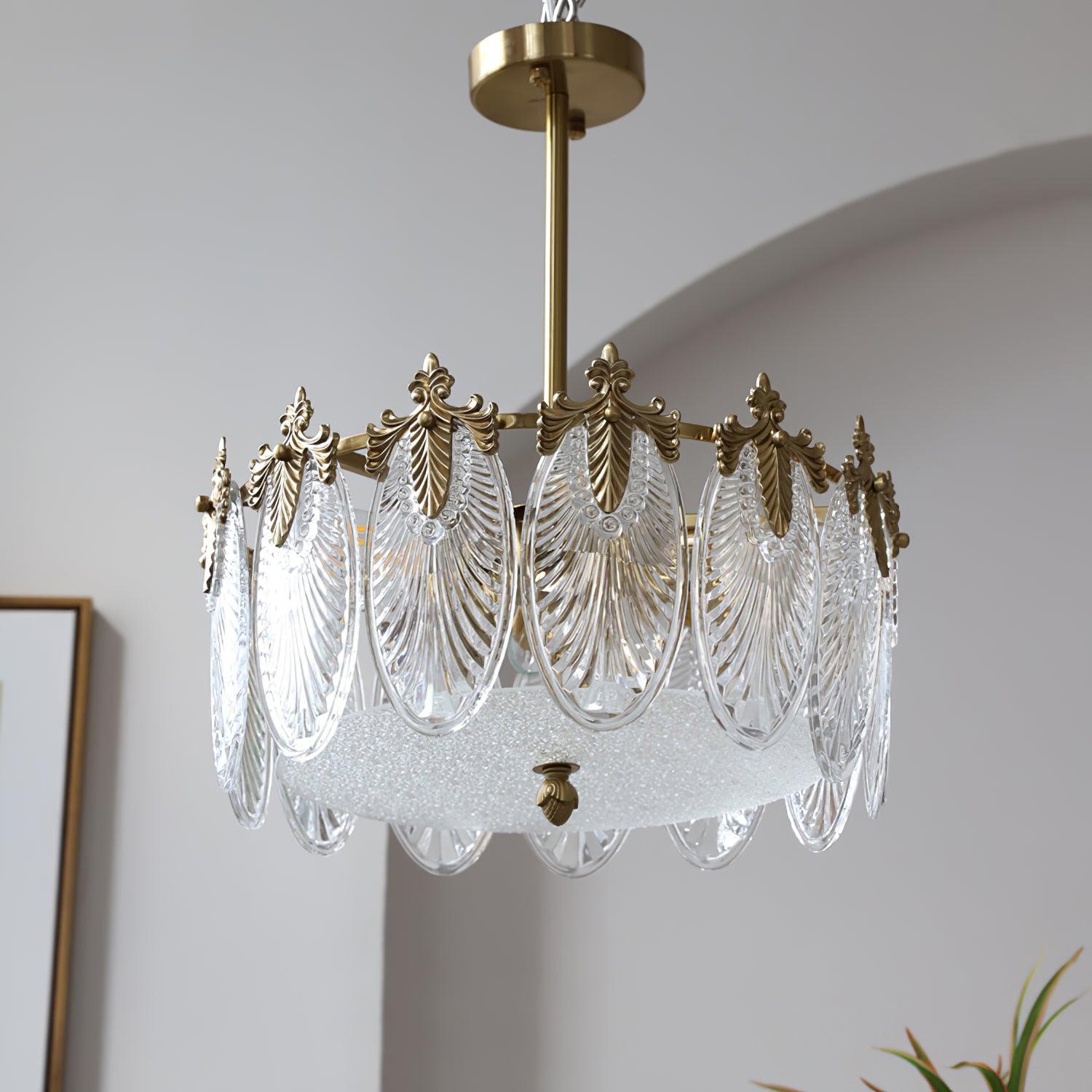 Round Glass Chandelier Light with Decorative Pattern – Modern Fixture for Dining Room and Living Space-6
