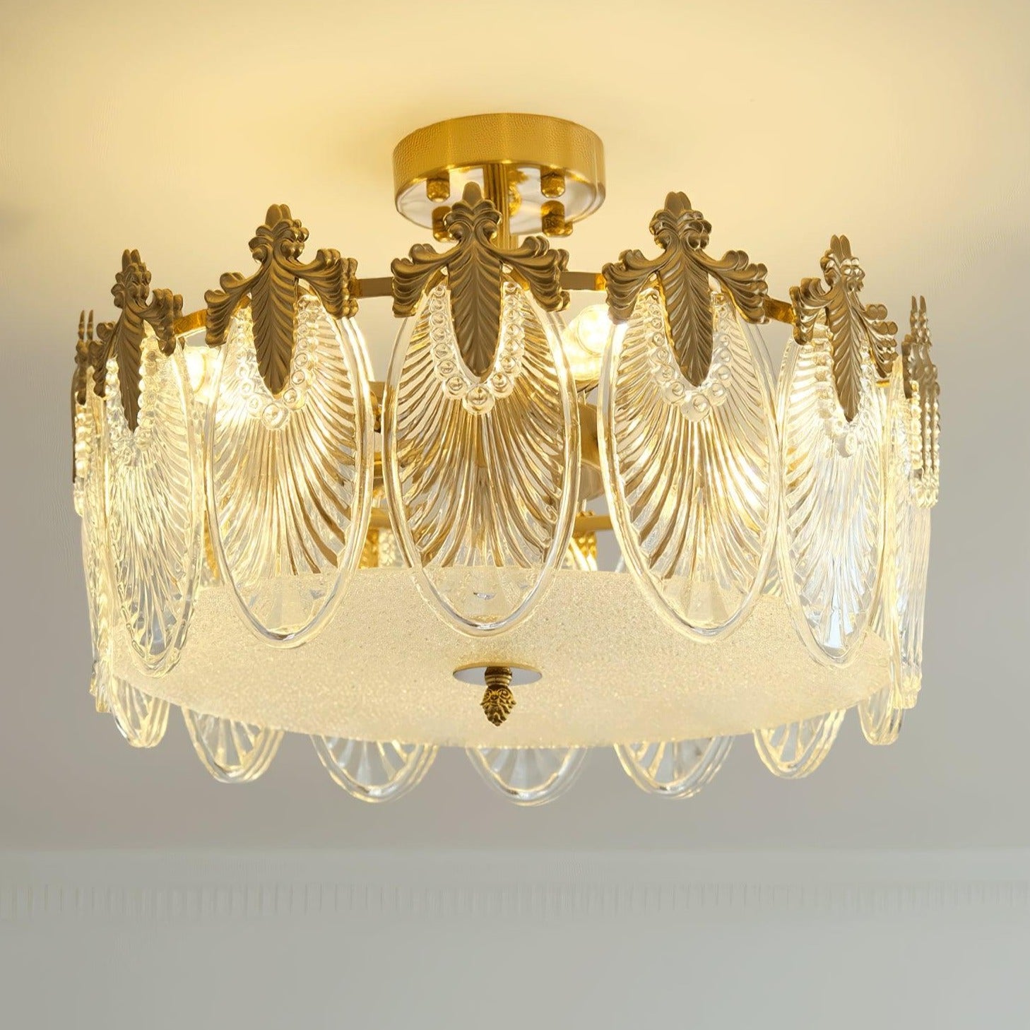 Round Glass Chandelier Light with Decorative Pattern – Modern Fixture for Dining Room and Living Space-2
