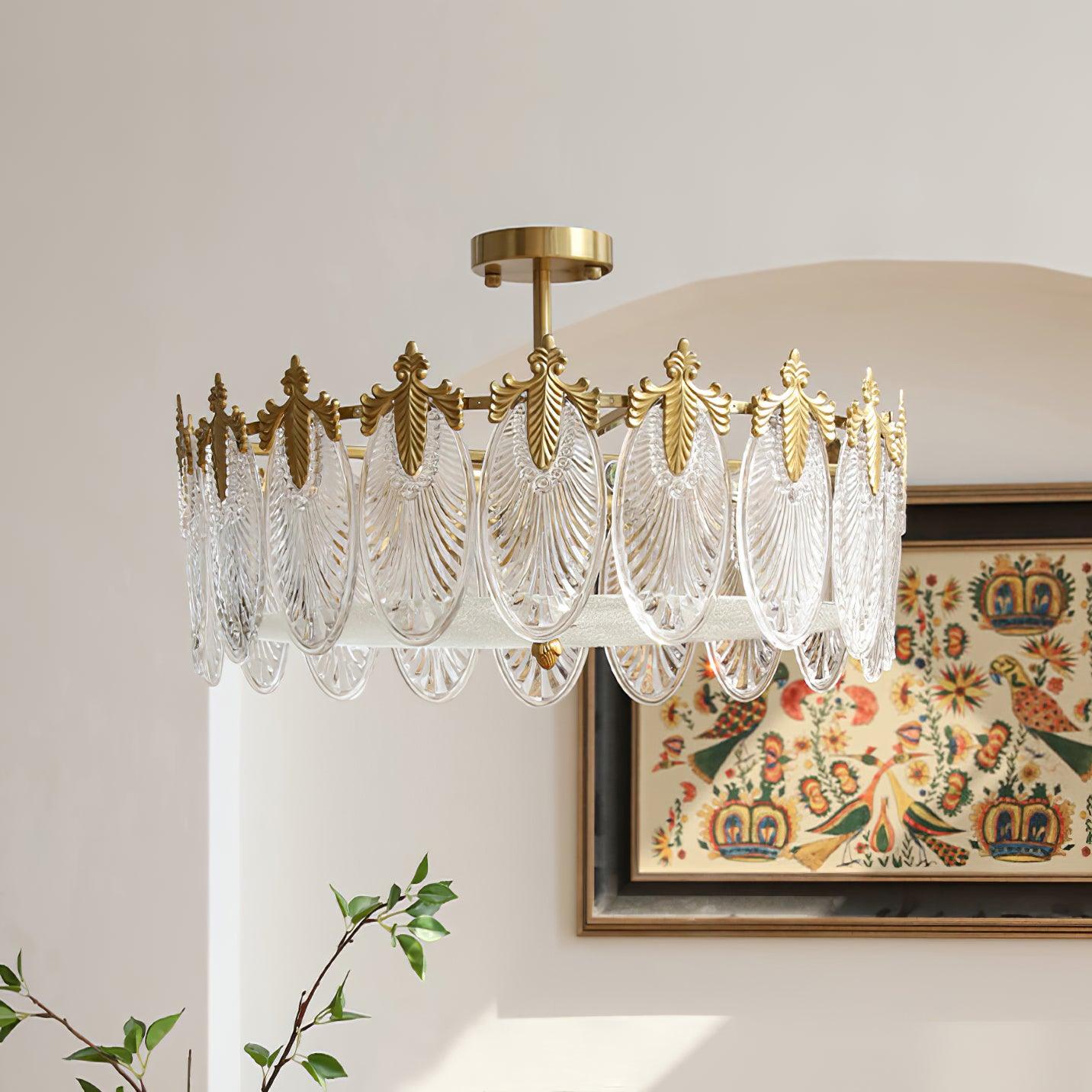 Variant image for Round Glass Chandelier Light with Decorative Pattern – Modern Fixture for Dining Room and Living Space-3