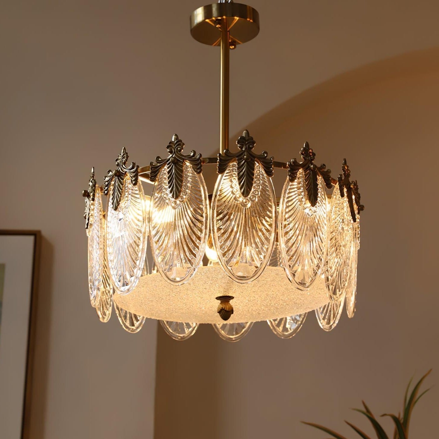 Round Glass Chandelier Light with Decorative Pattern – Modern Fixture for Dining Room and Living Space-3