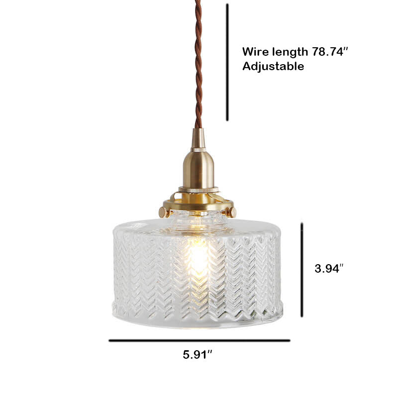 Textured Wavy Glass Drum Pendant Light - Elegant 1-Light Fixture