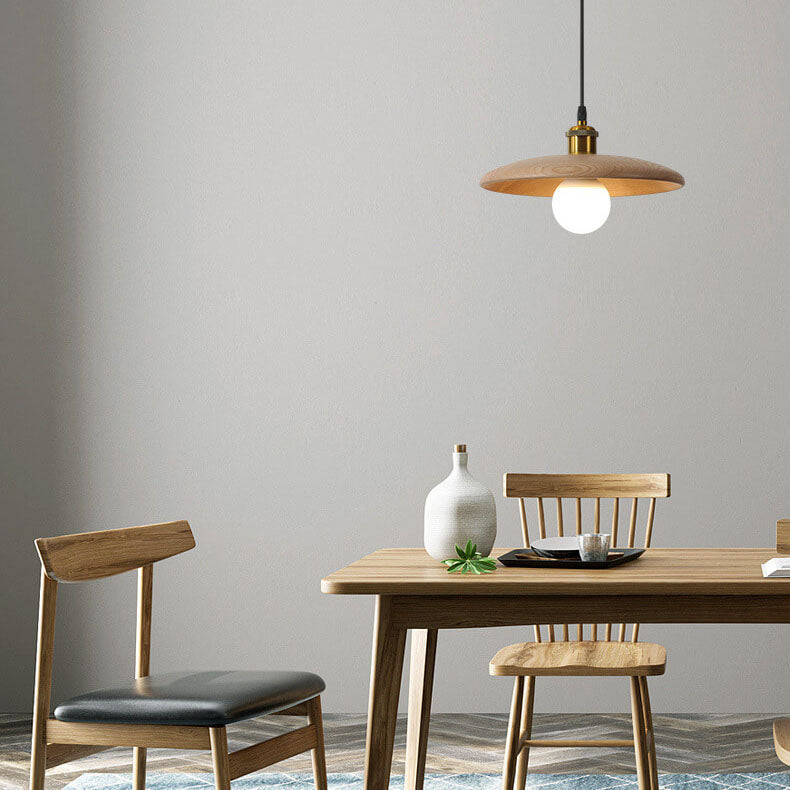 Elegant Minimalist Wooden Pendant Light - 1-Light Saucer Design