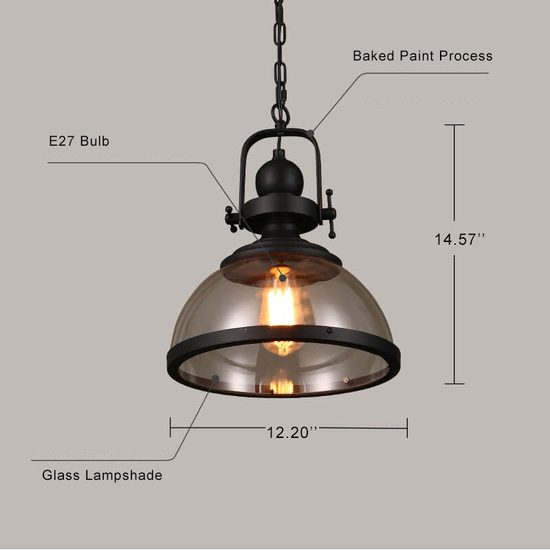 Retro 1-Light Dome Pendant - Vintage Glass Shade Lighting