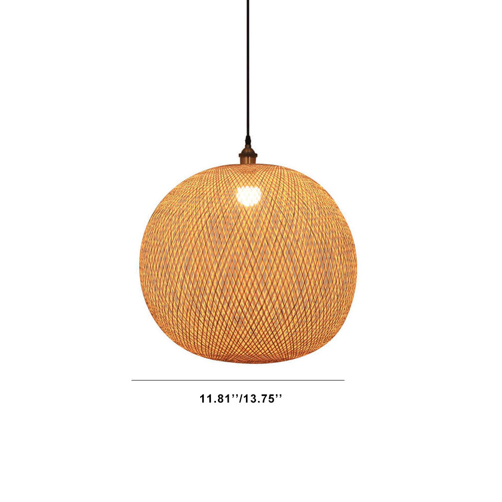 Beige Bamboo Weaving Round Pendant Light - 1-Light Japanese Design