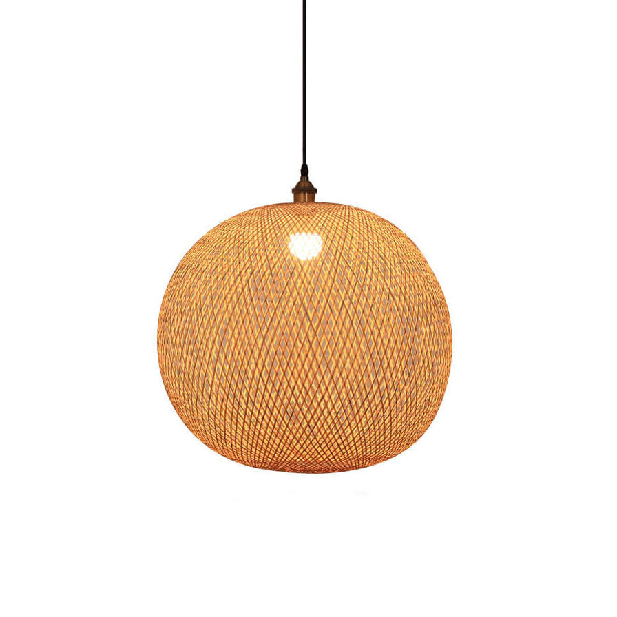 Beige Bamboo Weaving Round Pendant Light - 1-Light Japanese Design