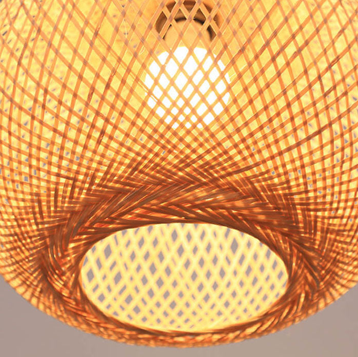 Beige Bamboo Weaving Round Pendant Light - 1-Light Japanese Design