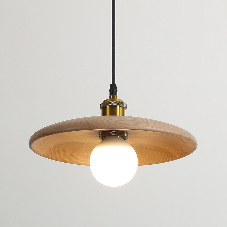 Elegant Minimalist Wooden Pendant Light - 1-Light Saucer Design