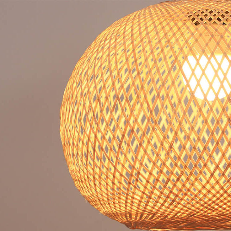 Beige Bamboo Weaving Round Pendant Light - 1-Light Japanese Design