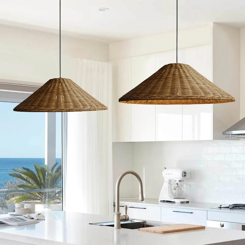 Stylish Retro Woven Rattan Cone Pendant Light - Eco-Friendly Design