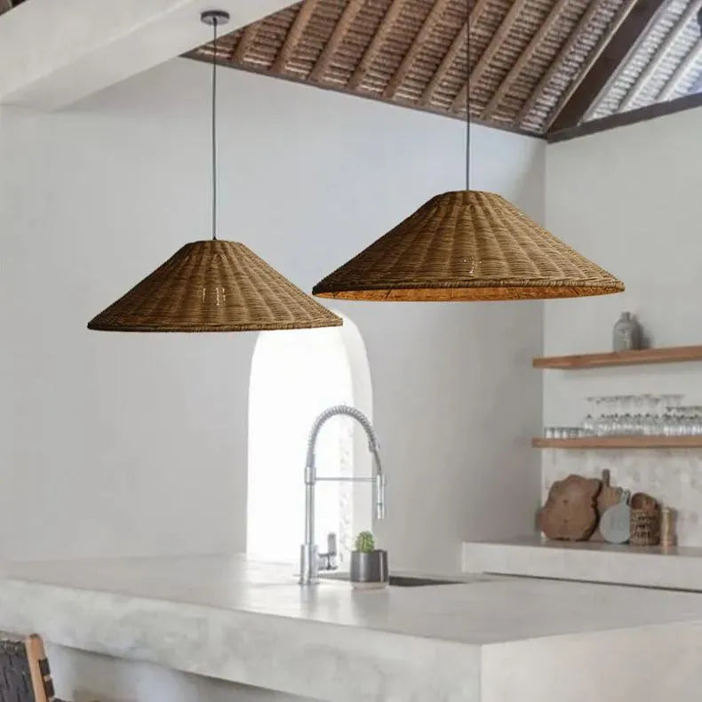 Stylish Retro Woven Rattan Cone Pendant Light - Eco-Friendly Design