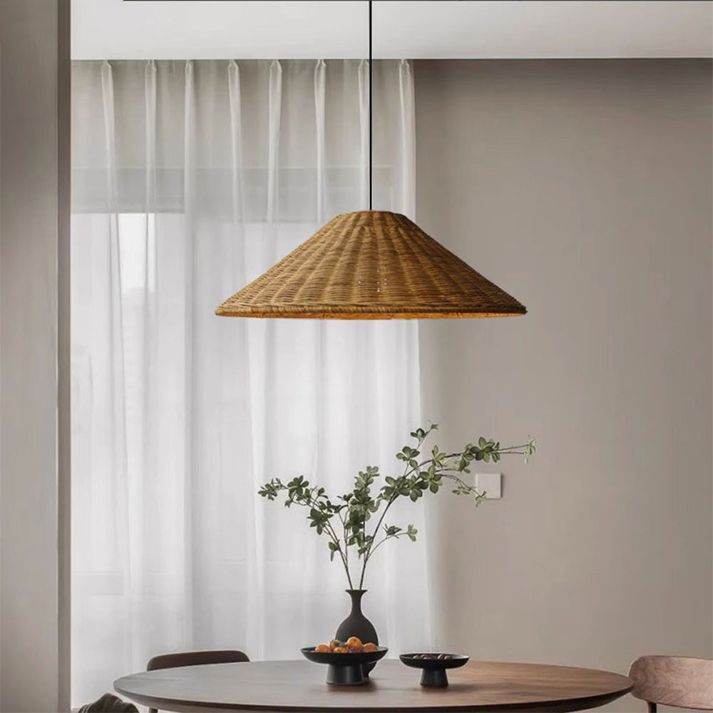 Stylish Retro Woven Rattan Cone Pendant Light - Eco-Friendly Design