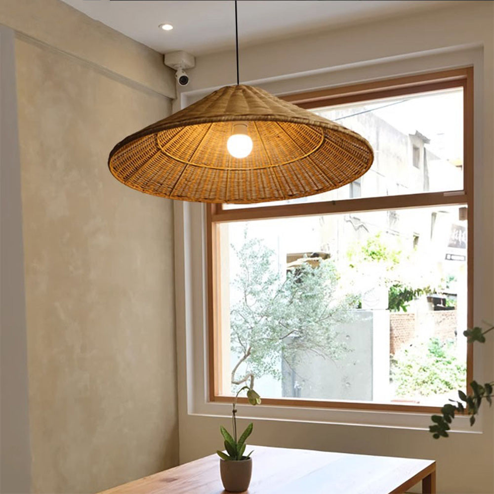 Stylish Retro Woven Rattan Cone Pendant Light - Eco-Friendly Design