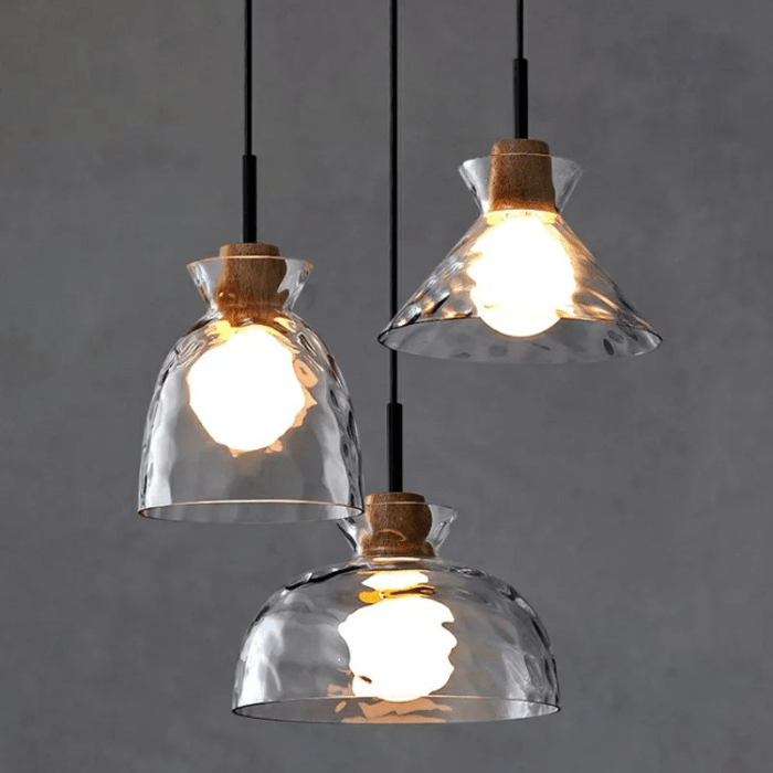 Art Ripple Glass Pendant Lamp - Elegant Wood Suspension Light