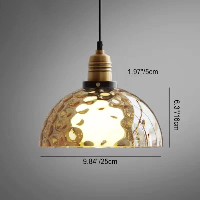 Nordic Vintage Amber Glass Dome Pendant Light - 1-Light Design