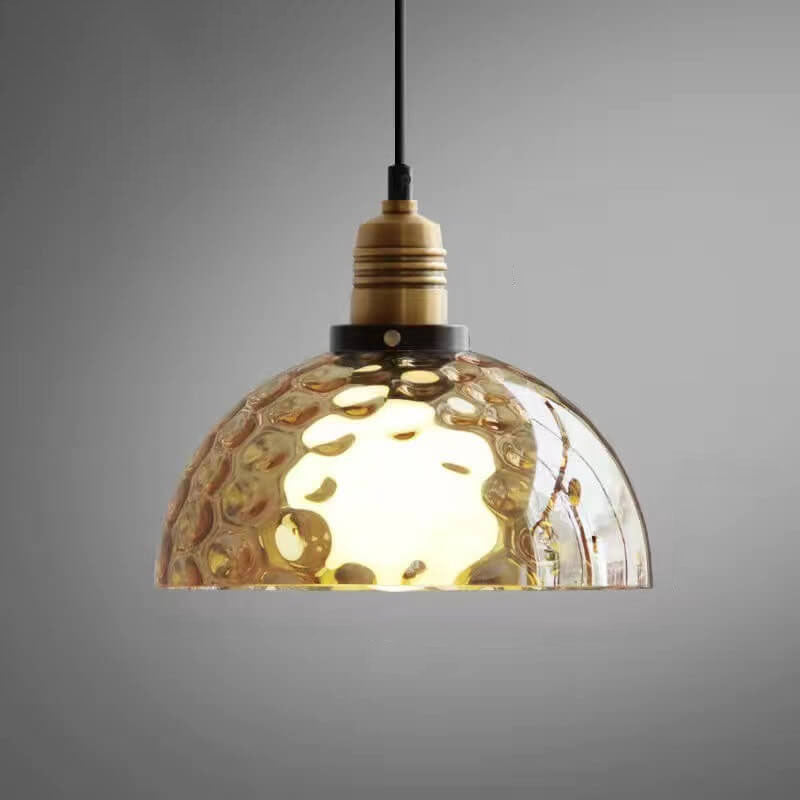 Nordic Vintage Amber Glass Dome Pendant Light - 1-Light Design