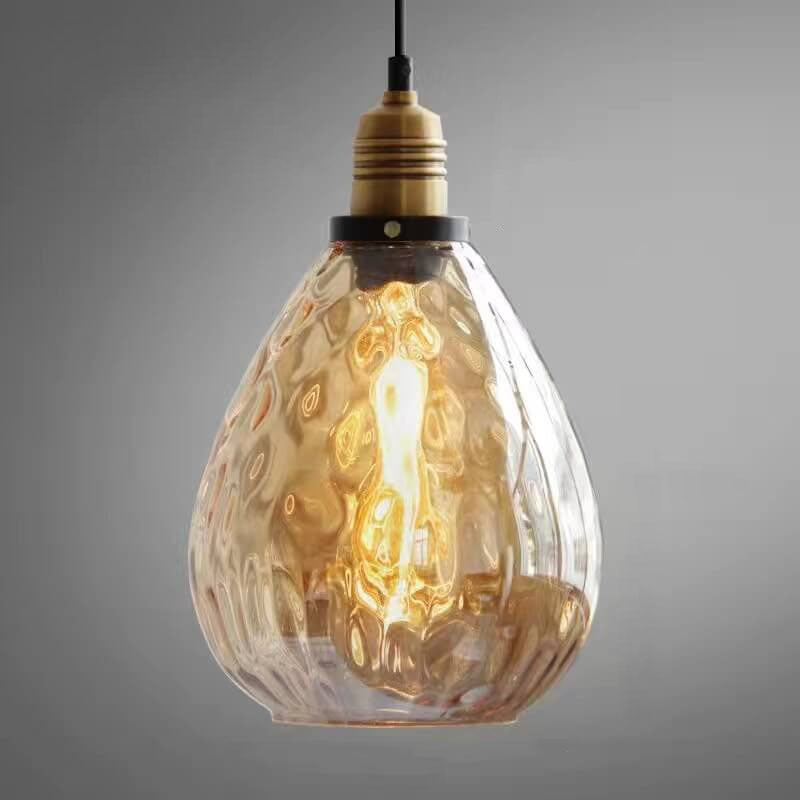 Nordic Vintage Amber Glass Dome Pendant Light - 1-Light Design