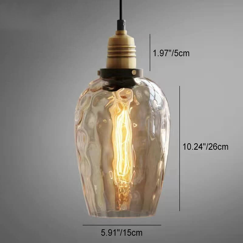 Nordic Vintage Amber Glass Dome Pendant Light - 1-Light Design