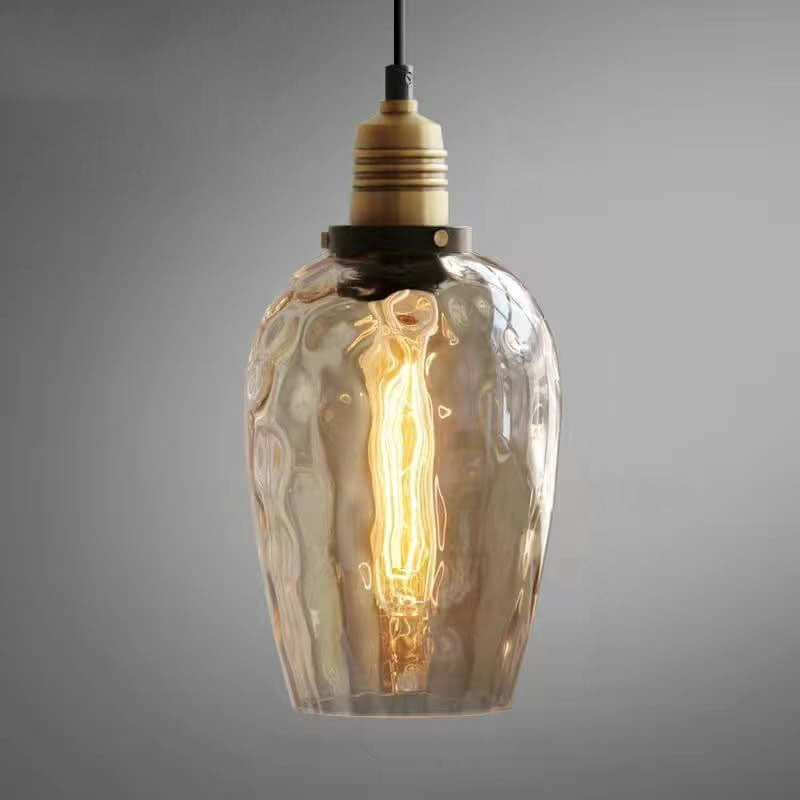 Nordic Vintage Amber Glass Dome Pendant Light - 1-Light Design