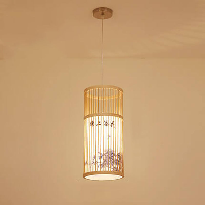 Japanese Zen Bamboo Weaving Pendant Light - 1-Light Lantern