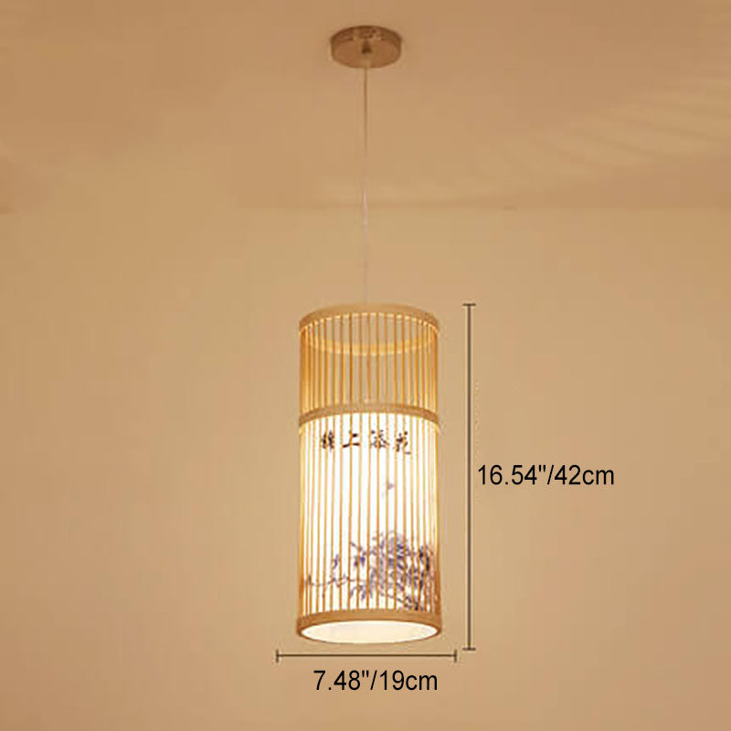 Japanese Zen Bamboo Weaving Pendant Light - 1-Light Lantern