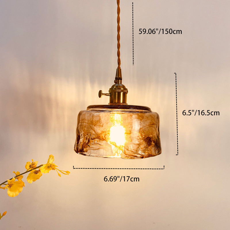 Vintage Amber Glass Brass Pendant Light - Elegant 1-Light Fixture