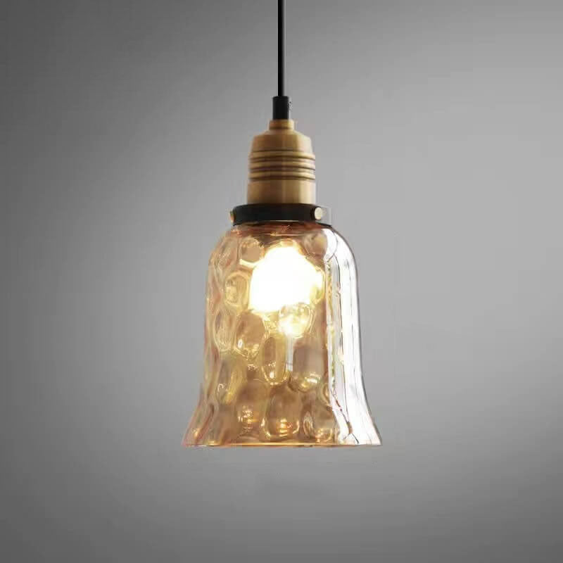 Nordic Vintage Amber Glass Dome Pendant Light - 1-Light Design