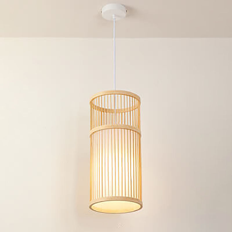 Japanese Zen Bamboo Weaving Pendant Light - 1-Light Lantern