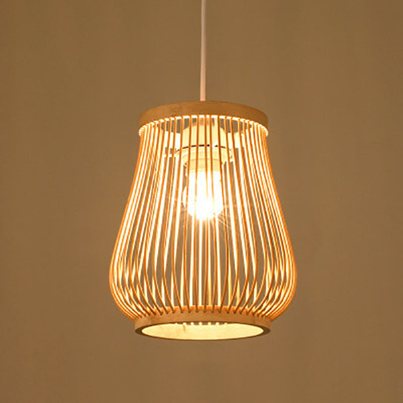 Japanese Zen Bamboo Weaving Pendant Light - 1-Light Lantern