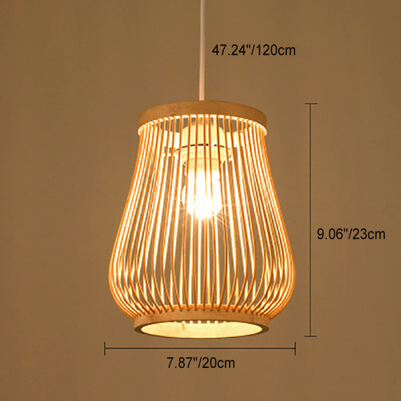 Japanese Zen Bamboo Weaving Pendant Light - 1-Light Lantern