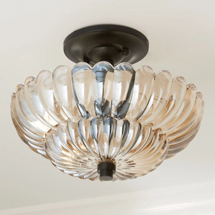 Vintage Amber Glass Semi-Flush Ceiling Light - Elegant Illumination