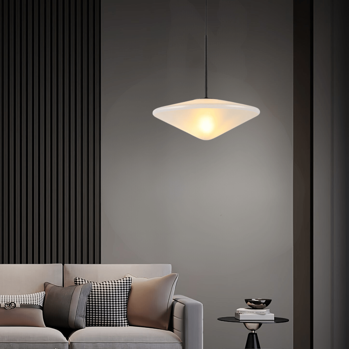 Illumix - Luminara | Scandinavian Pendant Light | Minimalist Design - Pendant light - Black+Milk White Glass