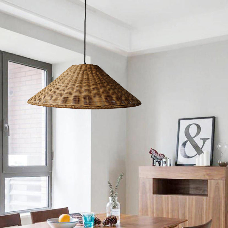 Stylish Retro Woven Rattan Cone Pendant Light - Eco-Friendly Design