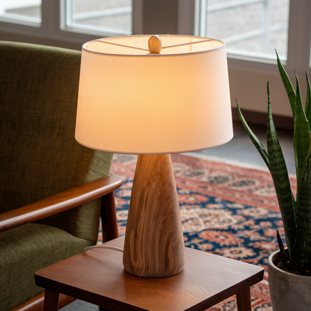 Arboris | Table Lamp with Wooden Stem and Fabric Shade