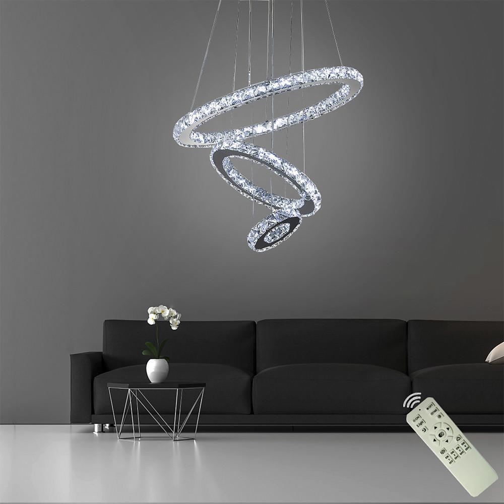 Elegant 3-Ring Adjustable Crystal Tiered Modern Chandelier