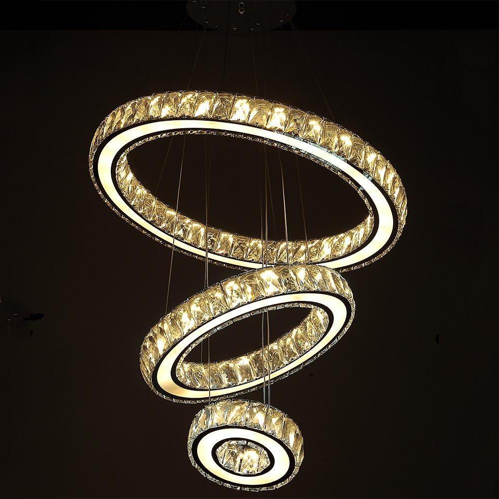 Contemporary 3-Ring Electroplated Crystal Chandelier - Elegant Lighting