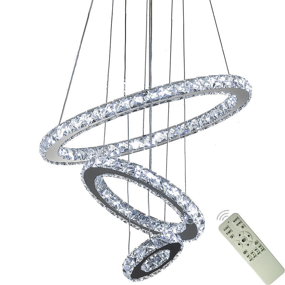 Elegant 3-Ring Adjustable Crystal Tiered Modern Chandelier